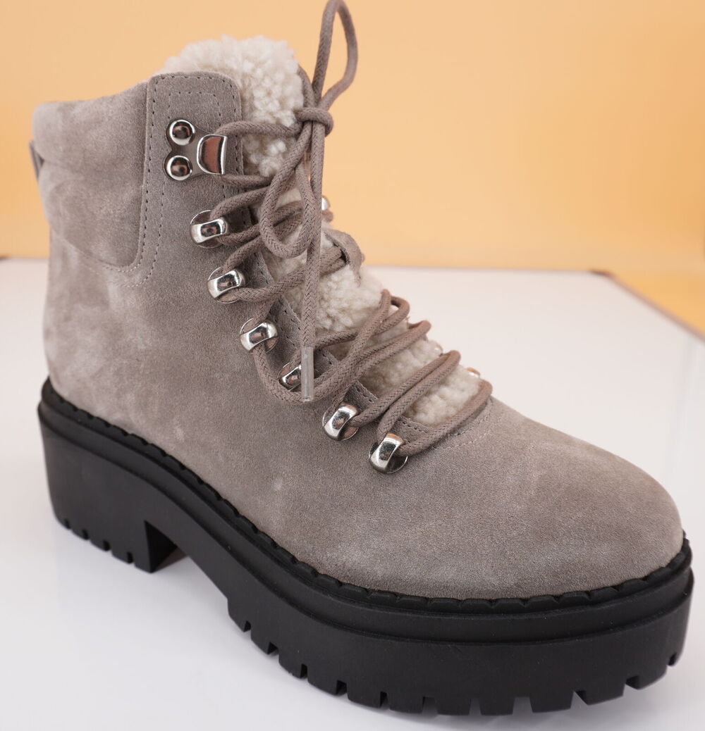 Marc Fisher Nairy grey suede Shearling ankle boot SZ 5 biker Lugg wool $250